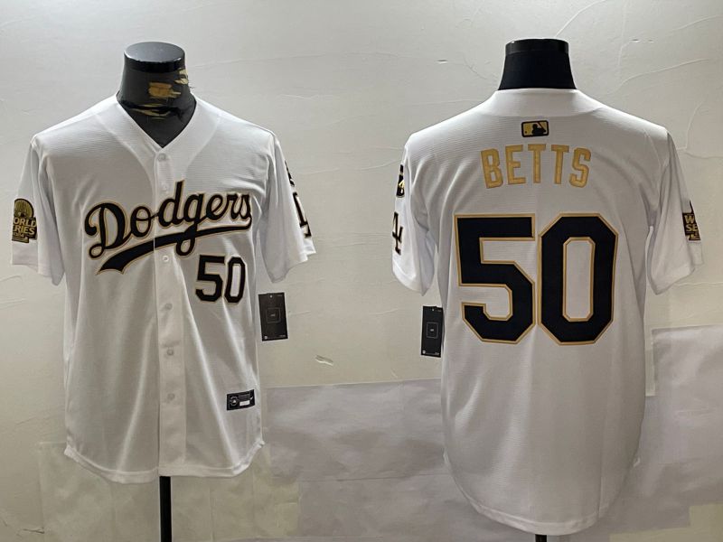 Men Los Angeles Dodgers #50 Betts White Gold Game 2024 Nike MLB Jersey style 1->los angeles dodgers->MLB Jersey